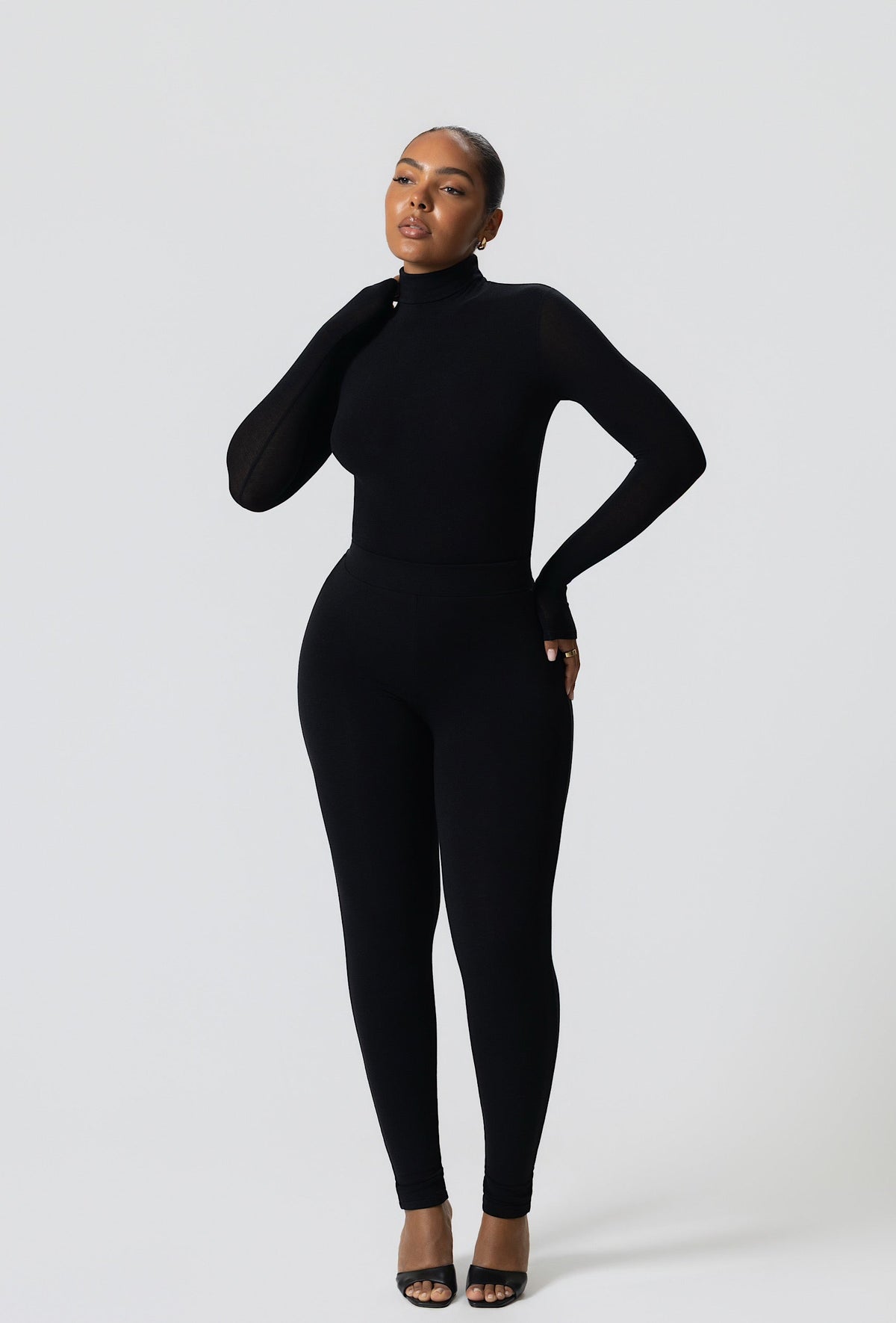 Matte Basix Sculpt Turtle Neck Bodysuit - Black